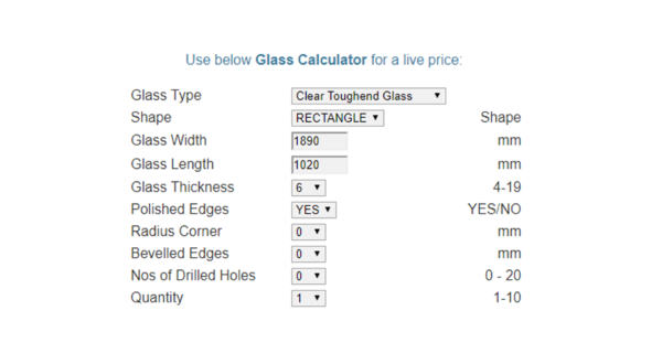 Table Glass Online - Glass Calculator