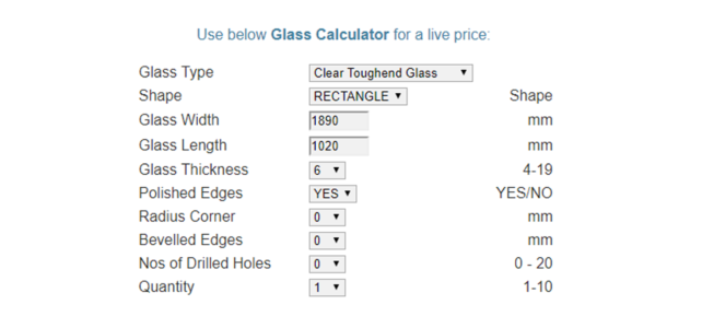 Table Glass Online - Glass Calculator