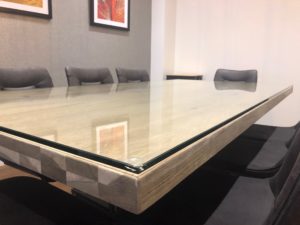 polished edge on toughened glass table top
