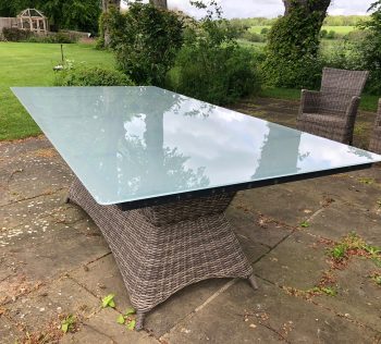 Frosted glass top for rattan table